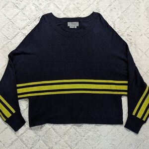 Anthropologie Navy and Lime Striped Sweater